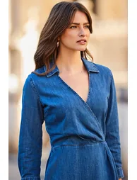 Mid Blue Denim Wrap Dress - 4