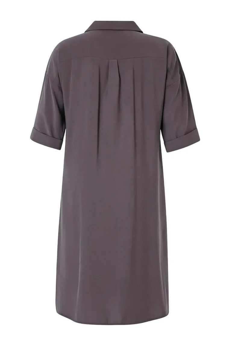 Brown Modal Wide Cut Midi Woven Shirt Dress - 9