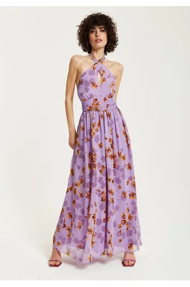 Women's Purple Floral Print Maxi Dress
