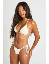 Frill Detail Triangle Bikini Top & Tie Side Set - lemon