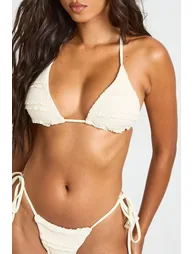 Frill Detail Triangle Bikini Top & Tie Side Set - lemon - 3