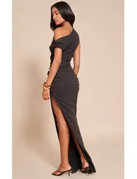 Tall Black Textured Asymmetric Bodycon Maxi Dress - 1