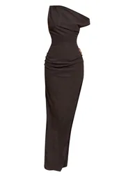 Tall Black Textured Asymmetric Bodycon Maxi Dress - 4