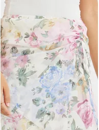 Floral Print Side Ruched Asymmetric Hem Maxi Skirt - 2