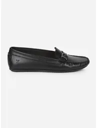 Black Buckle Detail Round Toe Loafers - 1