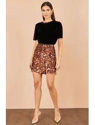 Yumi Copper Big Sequin Mini Skirt