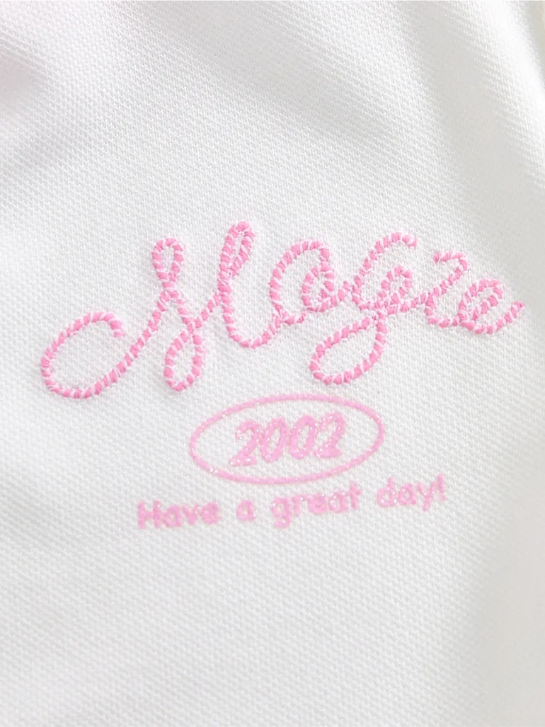 Girls' Short Sleeve T-Shirt With Embroidery And Wide Bib Collar - 4