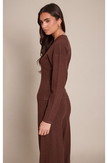 Chocolate Cocoon Sleeve Cinched Long Sleeve T Shirt product thumbnail 2