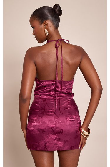 Wine Satin Extreme Cowl Neck Mini Dress product thumbnail 2