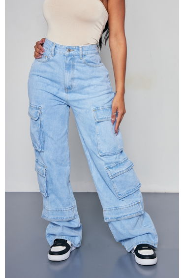 Shape Light Blue Wash Pocket Wide Leg Cargo Jeans product thumbnail 2