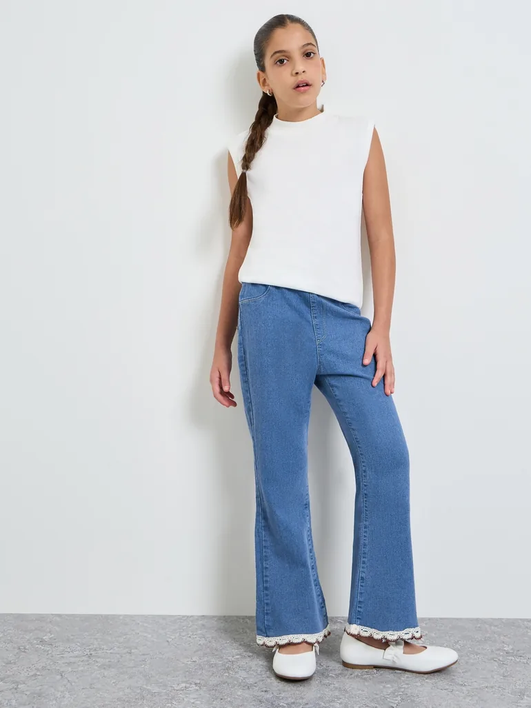 Teen Girls Flared Jeans with Lace Hem