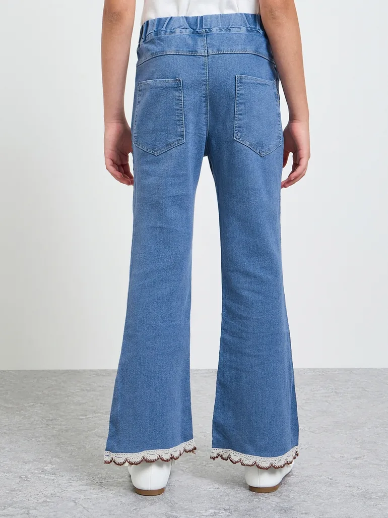 Teen Girls Flared Jeans with Lace Hem - 3