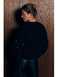 Eyelet Embellishment Oversized Knitted Jumper - black - 2
