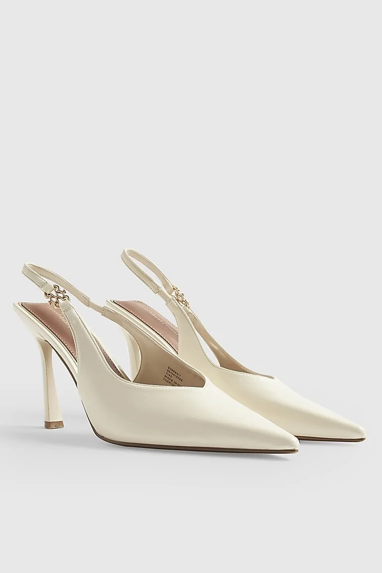 Cream Slingback Logo Court Heels - 1