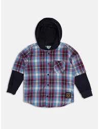 Boys Plaid Hooded Long Sleeve Shirt