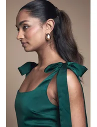 Emerald Satin Tie Shoulder Midi Bridesmaid Dress - 3