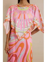 Abstract Print Slip Maxi Dress With Cape - 6