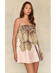 Ecru Floral Printed Bandeau A-line Dress - 5