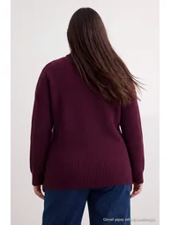 Burgundy Zippered Collar Knitwear Sweater - 3