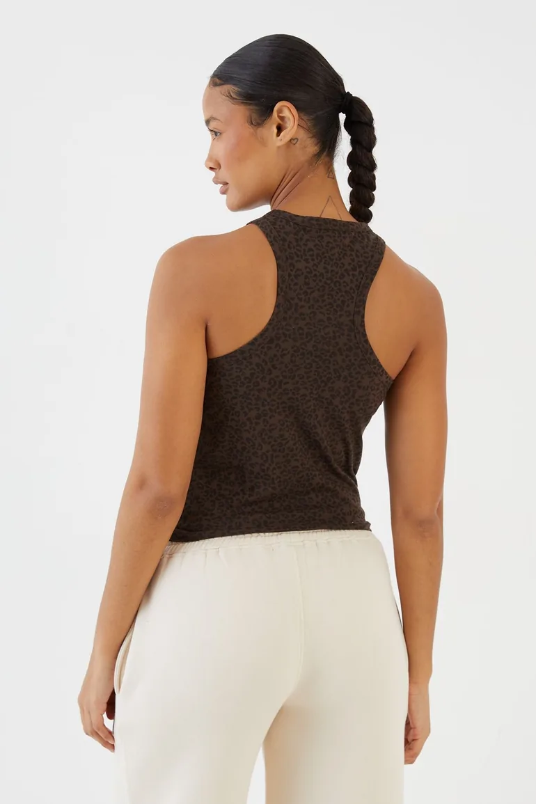 DSGN Studio Leopard Racer Neck Vest Top - chocolate - 1