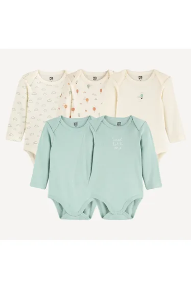 Pack of 5 Long Sleeve Envelope Neck Bodysuits