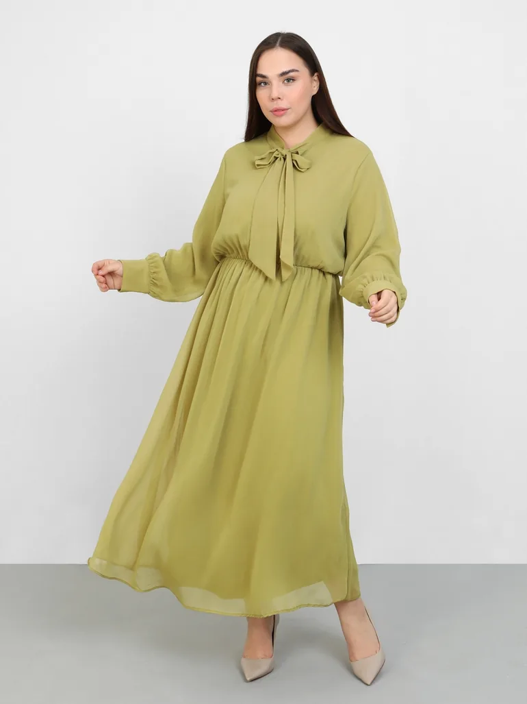 Plus Olive Tie-Up Neck Maxi Dress