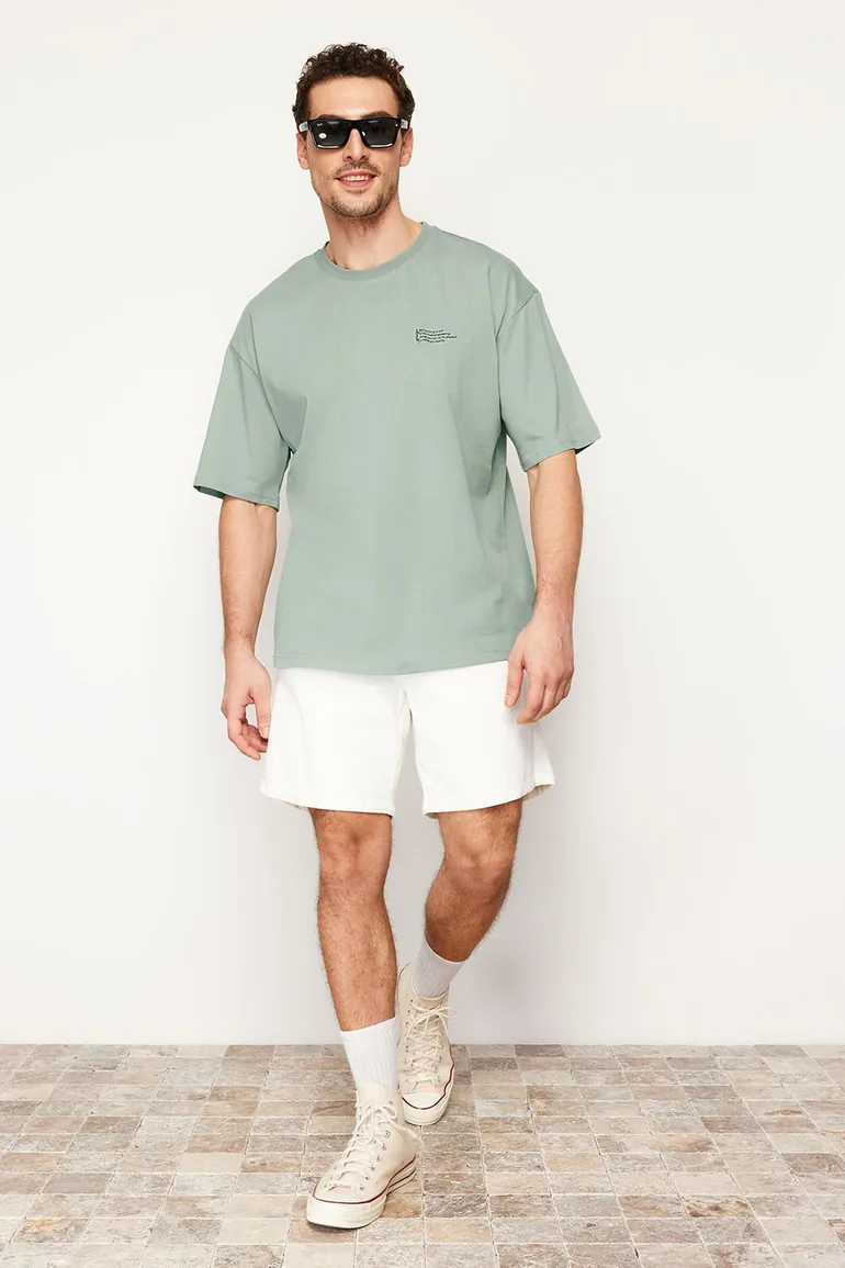 Dark Mint Oversize 100% Cotton Crew Neck Minimal Text Printed Tok Fabric T-Shirt