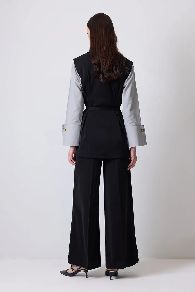 PLEATED DOUBLE BREASTED VEST PANTS SET - 3