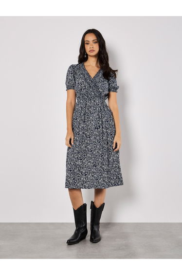 Floral Fruit Wrap Midi Dress