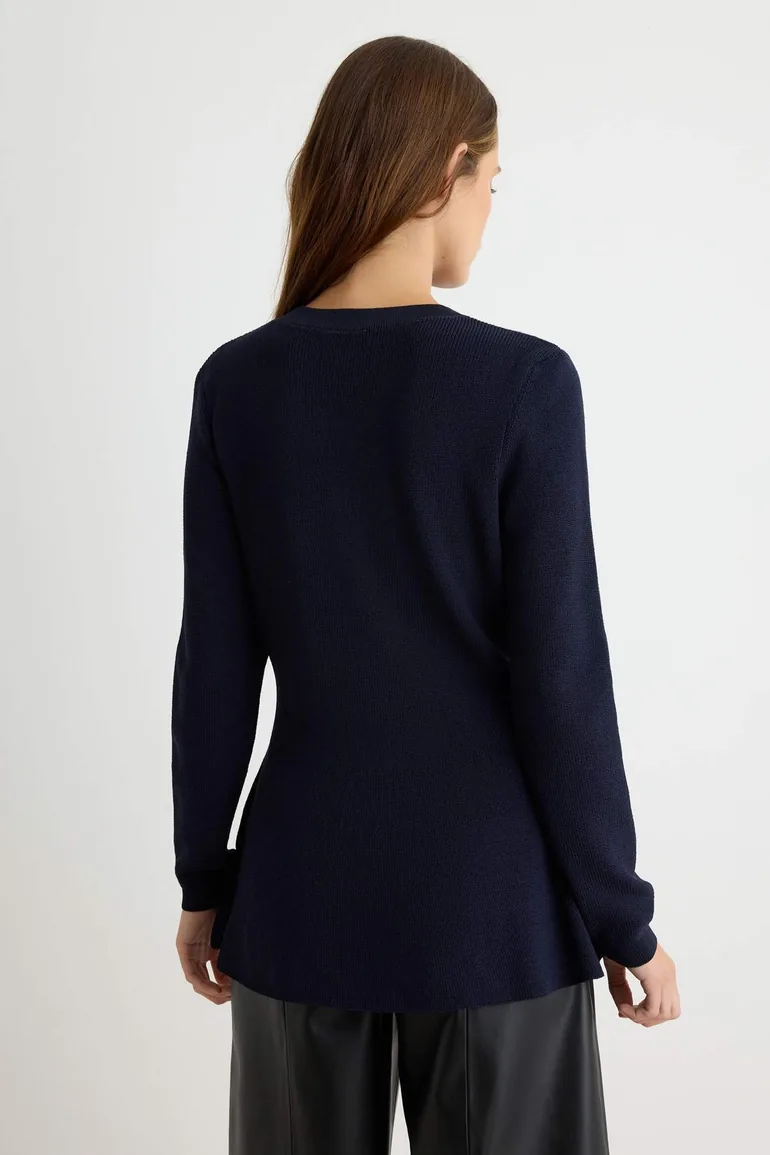 Navy Blue Special Button Peplum Detailed Knitwear Cardigan - 3
