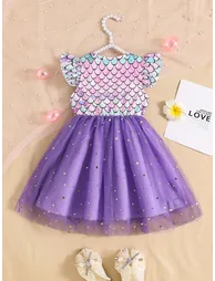 Girls Purple Mesh Tulle A-Line Dress - 4