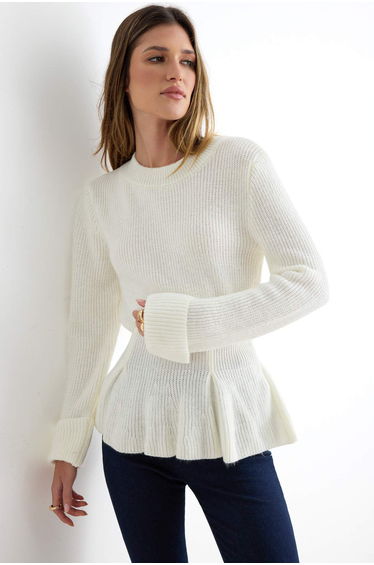 Ecru Soft Textured Skirt Hem with Peplum Detail Knitwear Sweater product thumbnail 2