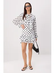 White-Multicolor Ruffled Polka Dot Piece Shirt Skirt Woven Bottom - Top Set