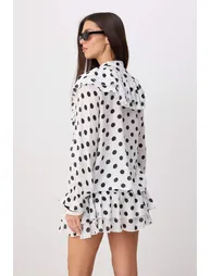 White-Multicolor Ruffled Polka Dot Piece Shirt Skirt Woven Bottom - Top Set - 3