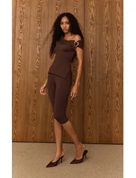 Chocolate Trim Detail Knit Capris - 5