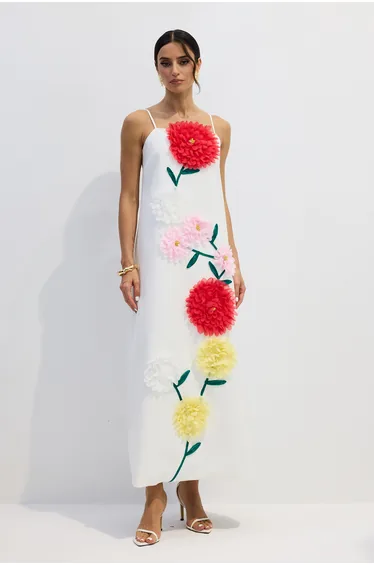 Louisa Floral Applique Spaghetti Straps Maxi Dress