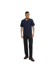 Jack And Jones Mens Knitted Split Neck Polo Shirt - Night Sky