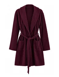 Plum Zebra Patterned Soft Buttoned Knitted Dressing Gown - 1