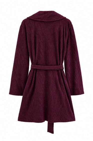 Plum Zebra Patterned Soft Buttoned Knitted Dressing Gown product thumbnail 4