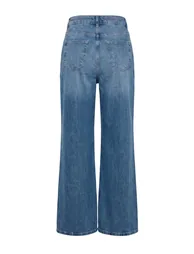 Blue 100% Cotton Regular Waist Ankle Length Wide Leg Jeans - 1