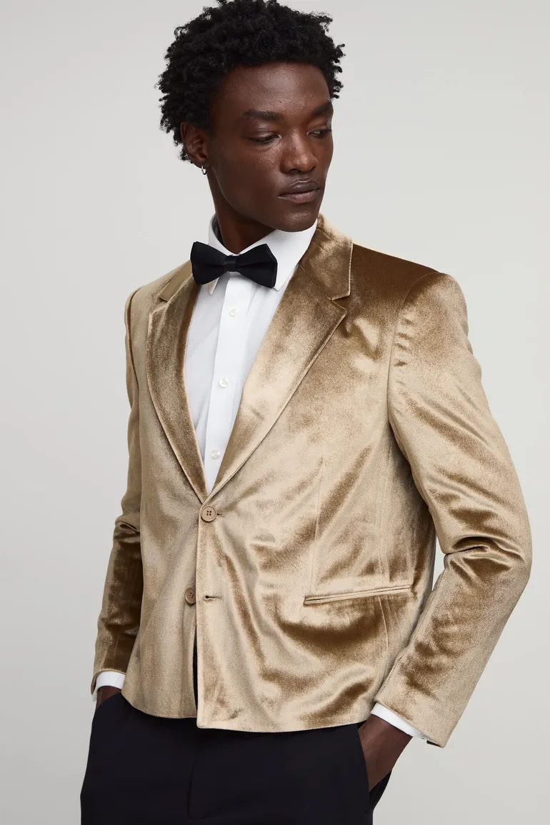 Oversized Boxy Crushed Velvet Blazer - taupe
