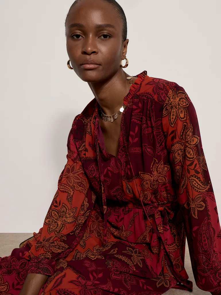 Patchwork Paisley Chiffon Maxi Dress - 7