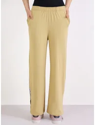 Beige Wide Leg Joggers with Side Taping Detail - 1