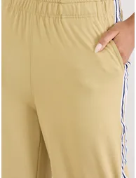 Beige Wide Leg Joggers with Side Taping Detail - 2