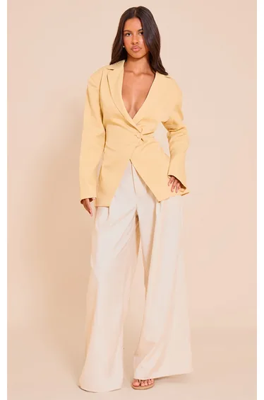 Petite Butter Cream Cross Front Boxy Tailored Blazer