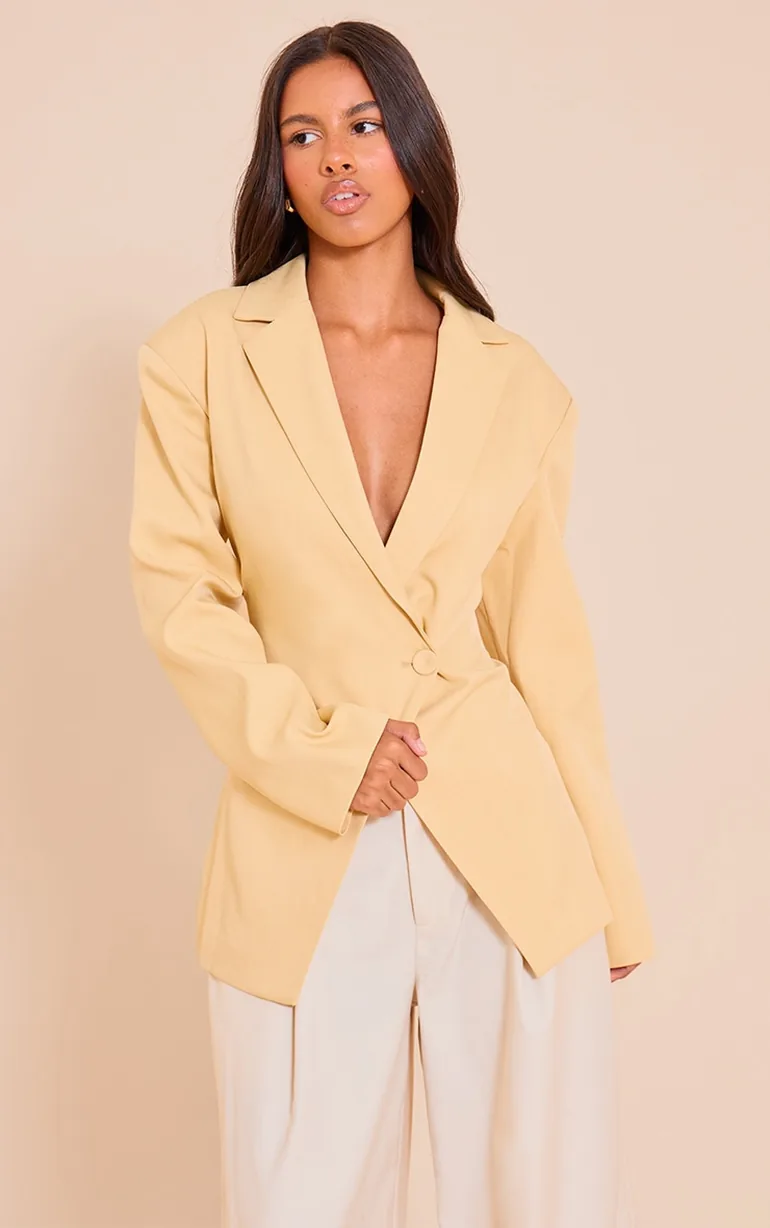 Petite Butter Cream Cross Front Boxy Tailored Blazer - 1