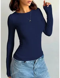 Solid Round Neck long Sleeves T-Shirt - 4