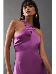 Satin Cross Front Chiffon Insert Hanky Hem Dress - 3