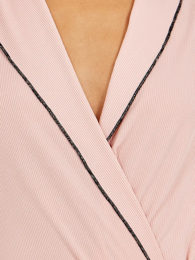 Mono Contrast Edge Rib Robe - 2