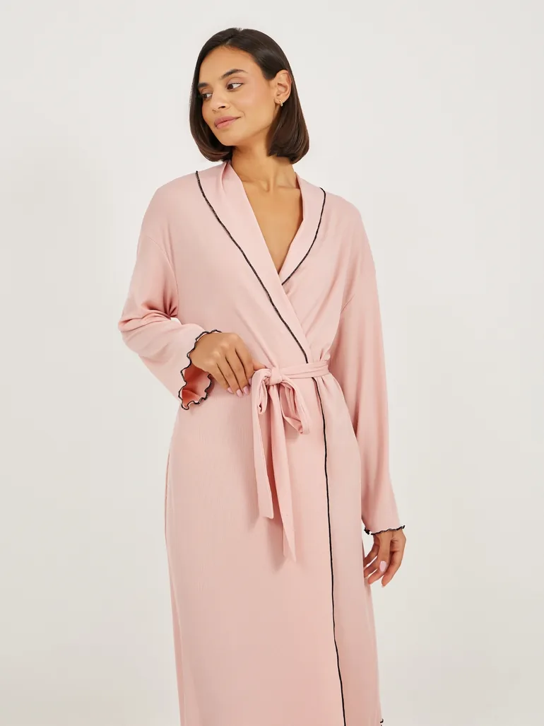 Mono Contrast Edge Rib Robe - 1